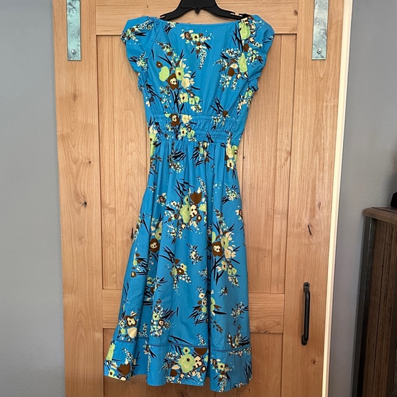 Tory Burch Cap Sleeve Scoop Neck Dress Blue Drop Bouquet Floral Poplin Size 4/S - Picture 13 of 14